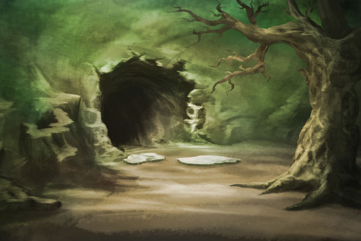 Пещера в лесу фэнтези